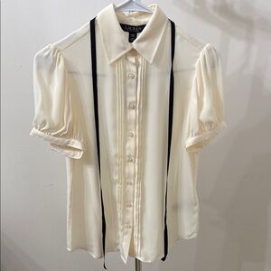 Ralph Lauren Cream Button Down Puff Sleeve Top
